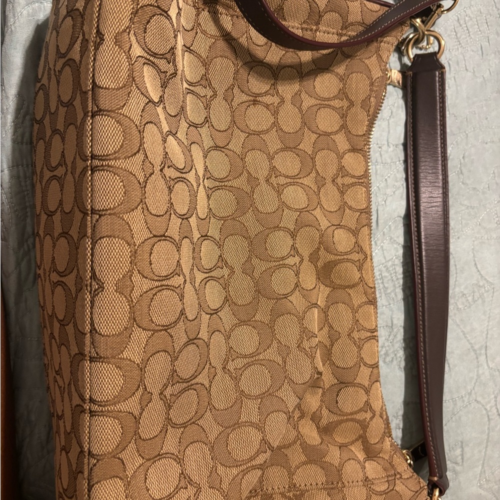 Coach Tan and Brown Signature Shoulder Bag